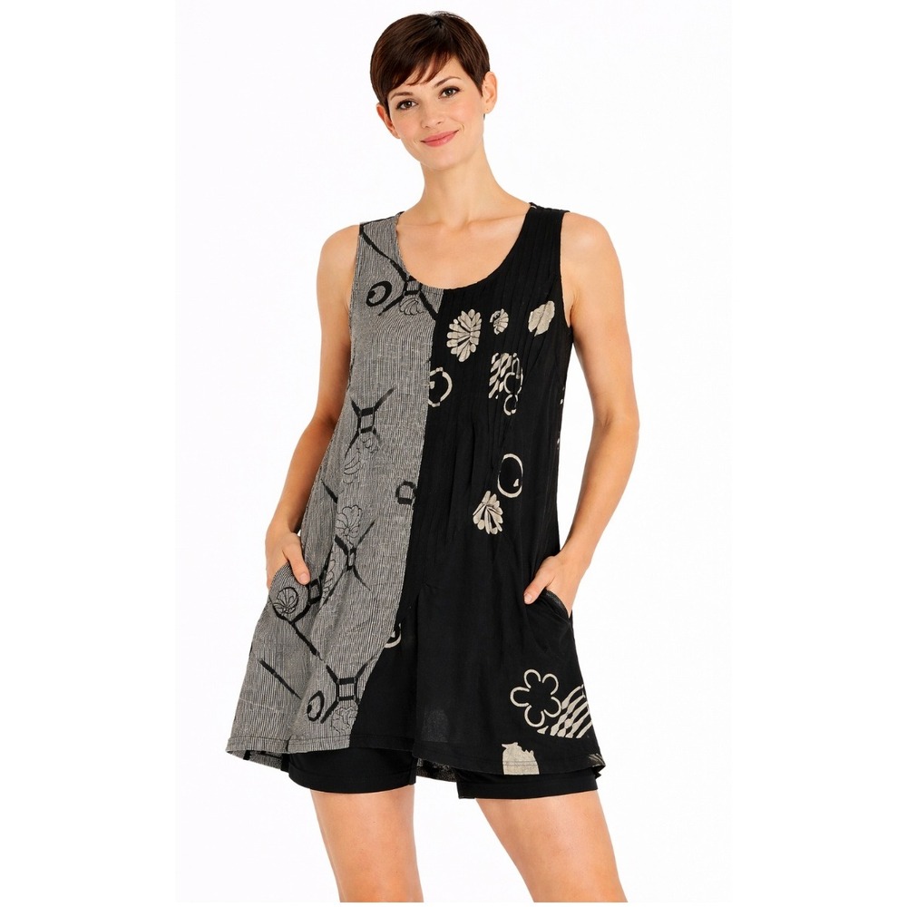 Water Lily Dress Tunic Top‎ Abstract Print Pockets Sleeveless Rayon Blend XS